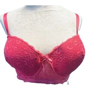 Delta Burke Padded Demi To Full Coverage Lace Underwire Bra Dark Pink 42D